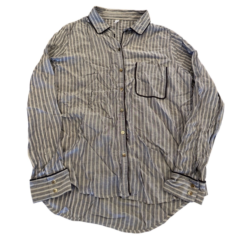 GapBody Womens Small Blue White Striped Long Sleeve Pajama Shirt Button Down